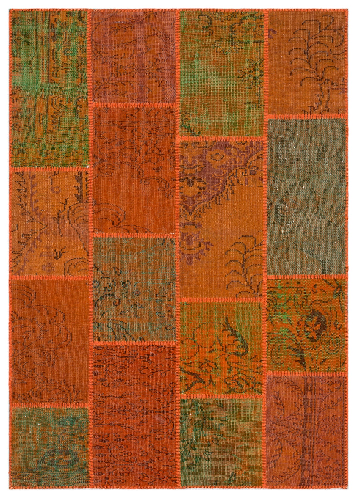 Orange Over Dyed Patchwork Unique Rug 5&#39;3&#39;&#39; x 7&#39;7&#39;&#39; ft 160 x 230 cm