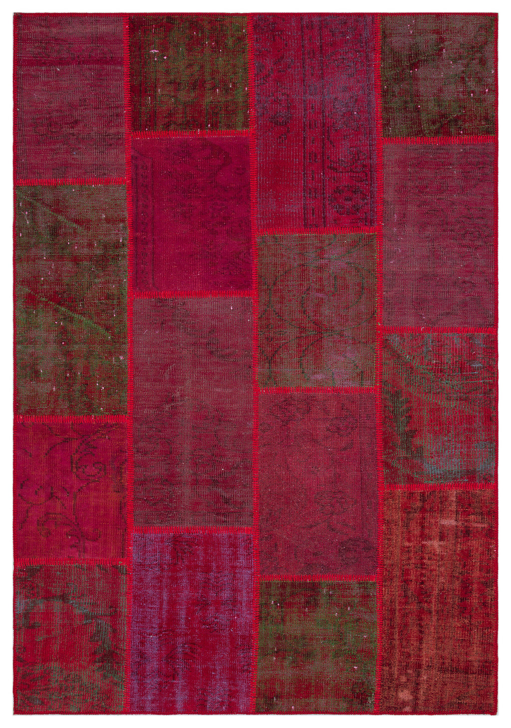 Red Over Dyed Patchwork Unique Rug 5'3'' x 7'7'' ft 160 x 230 cm