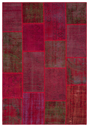 Red Over Dyed Patchwork Unique Rug 5'3'' x 7'7'' ft 160 x 230 cm