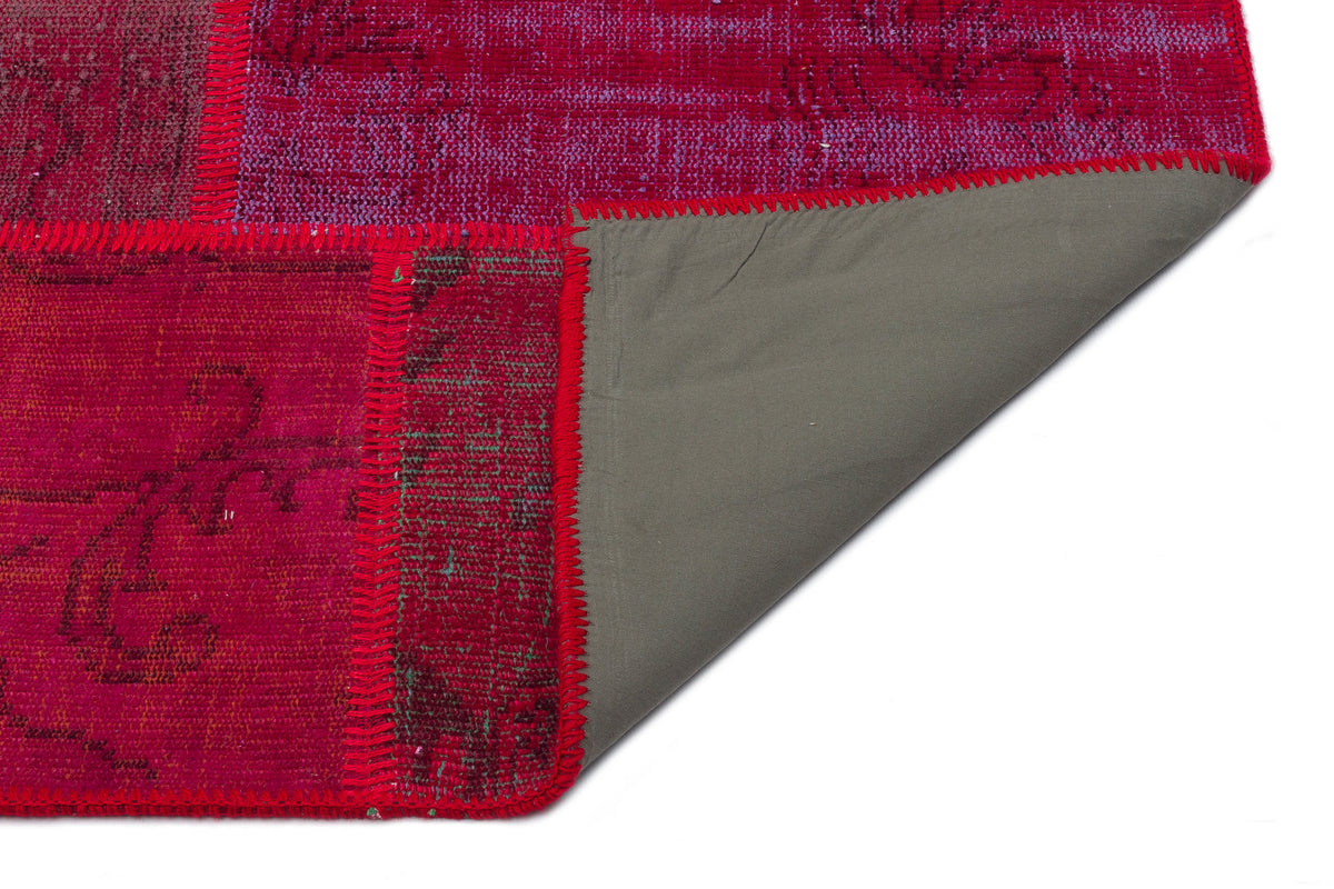 Red Over Dyed Patchwork Unique Rug 5&#39;3&#39;&#39; x 7&#39;7&#39;&#39; ft 160 x 230 cm