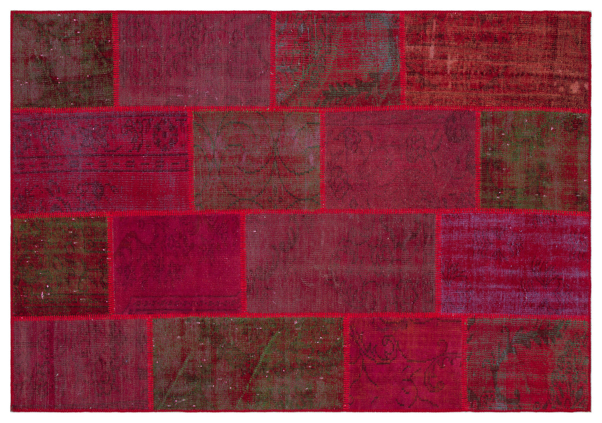Red Over Dyed Patchwork Unique Rug 5&#39;3&#39;&#39; x 7&#39;7&#39;&#39; ft 160 x 230 cm