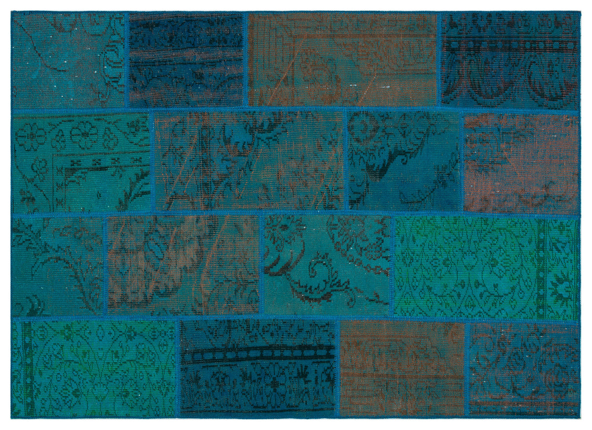 Turquoise  Over Dyed Patchwork Unique Rug 5&#39;3&#39;&#39; x 7&#39;7&#39;&#39; ft 160 x 230 cm