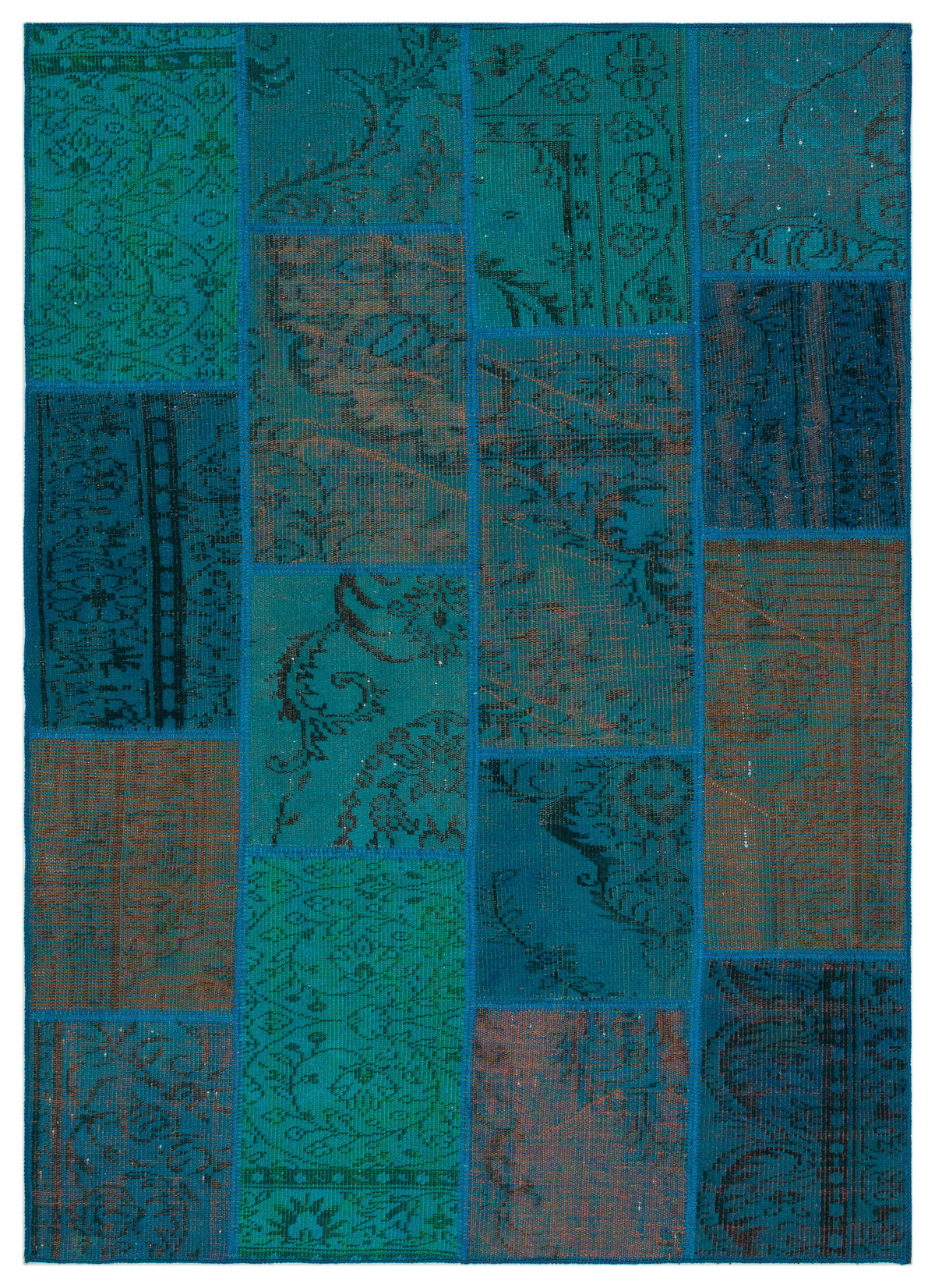 Turquoise  Over Dyed Patchwork Unique Rug 5&#39;3&#39;&#39; x 7&#39;7&#39;&#39; ft 160 x 230 cm