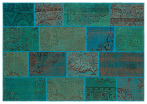 Turquoise  Over Dyed Patchwork Unique Rug 5'3'' x 7'7'' ft 160 x 230 cm