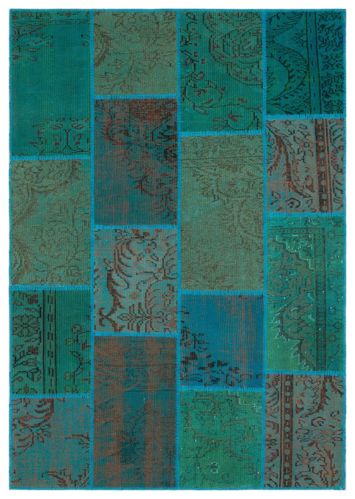Turquoise  Over Dyed Patchwork Unique Rug 5&#39;3&#39;&#39; x 7&#39;7&#39;&#39; ft 160 x 230 cm