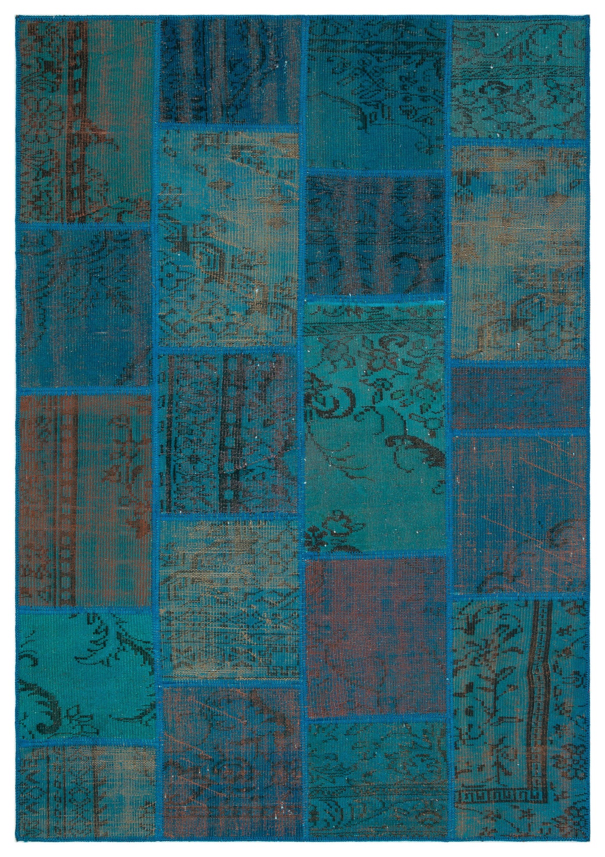 Turquoise  Over Dyed Patchwork Unique Rug 5&#39;3&#39;&#39; x 7&#39;7&#39;&#39; ft 160 x 230 cm
