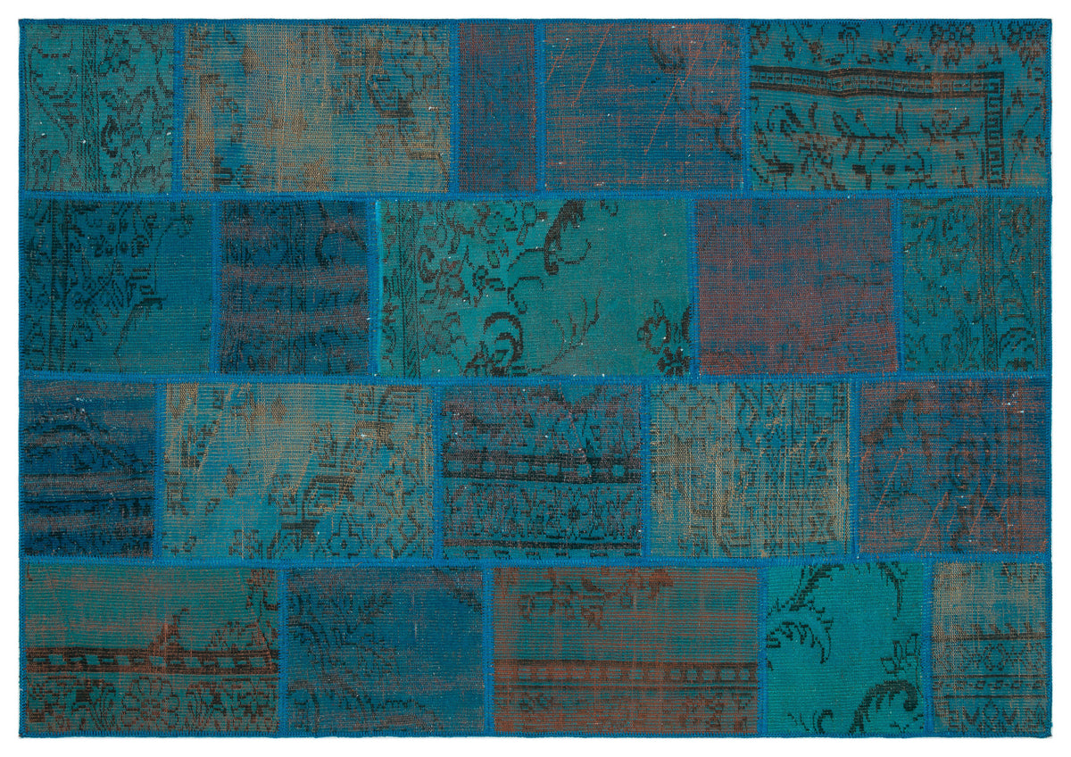 Turquoise  Over Dyed Patchwork Unique Rug 5&#39;3&#39;&#39; x 7&#39;7&#39;&#39; ft 160 x 230 cm
