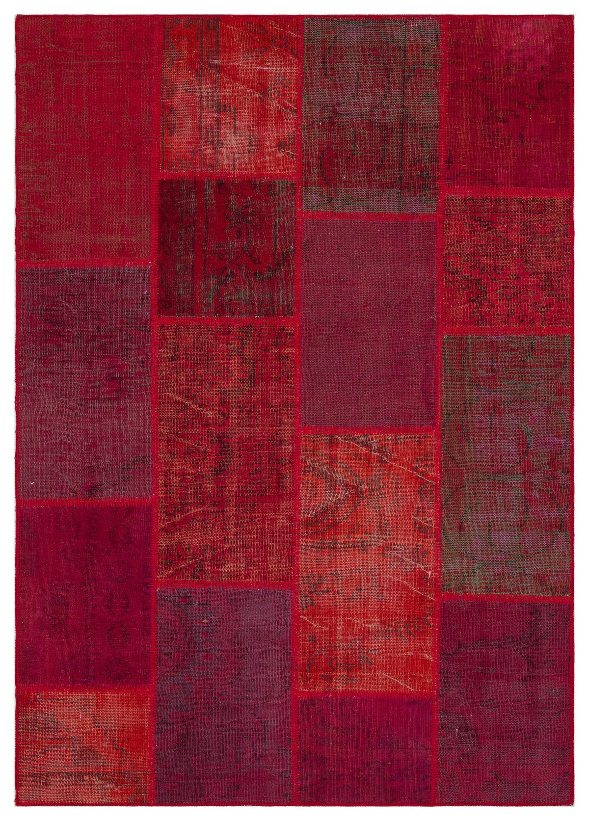 Red Over Dyed Patchwork Unique Rug 5&#39;3&#39;&#39; x 7&#39;7&#39;&#39; ft 160 x 230 cm