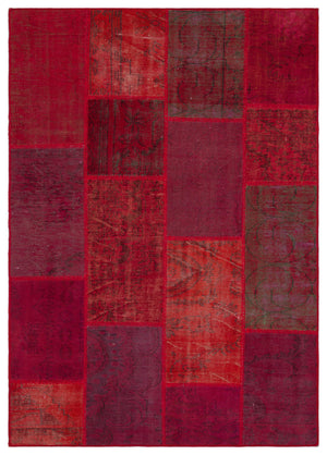 Red Over Dyed Patchwork Unique Rug 5'3'' x 7'7'' ft 160 x 230 cm