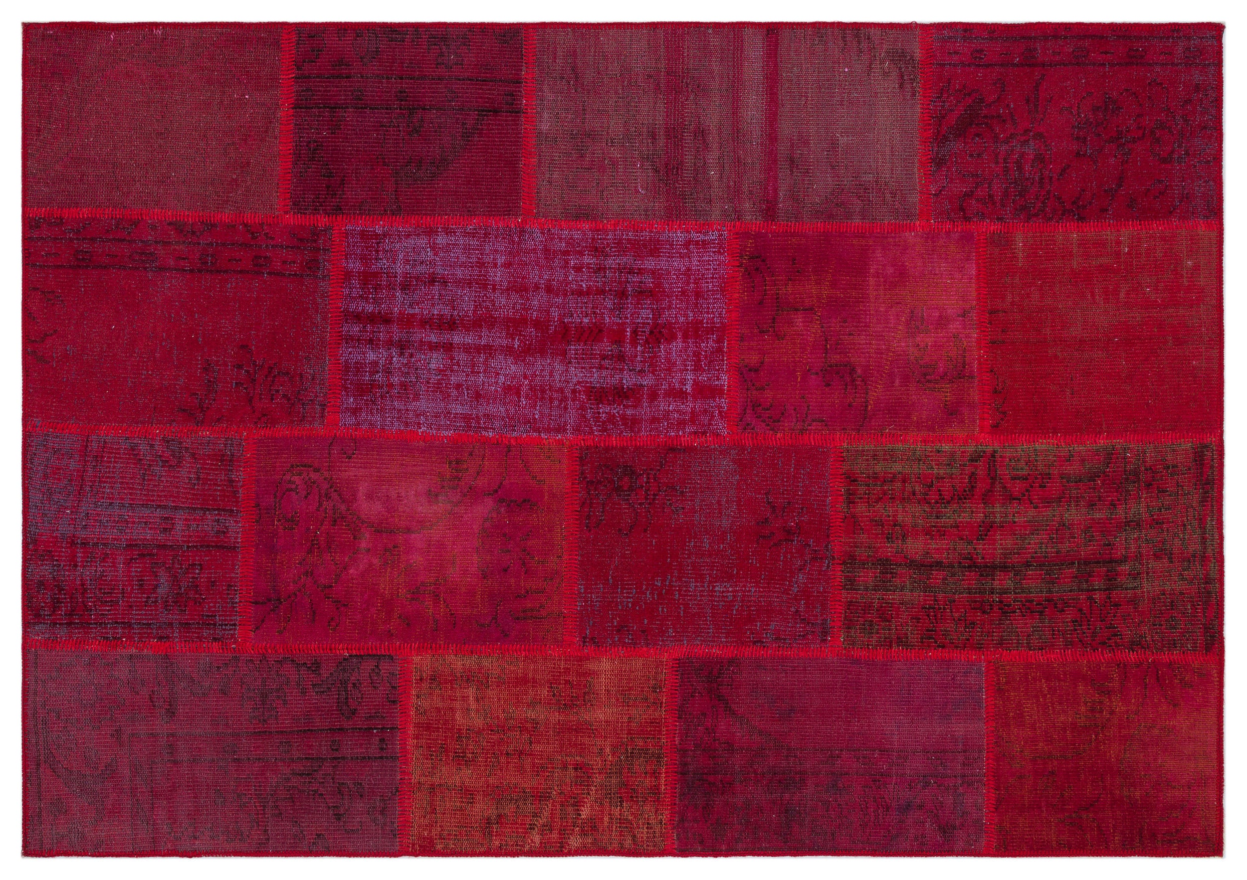 Red Over Dyed Patchwork Unique Rug 5'3'' x 7'7'' ft 160 x 230 cm