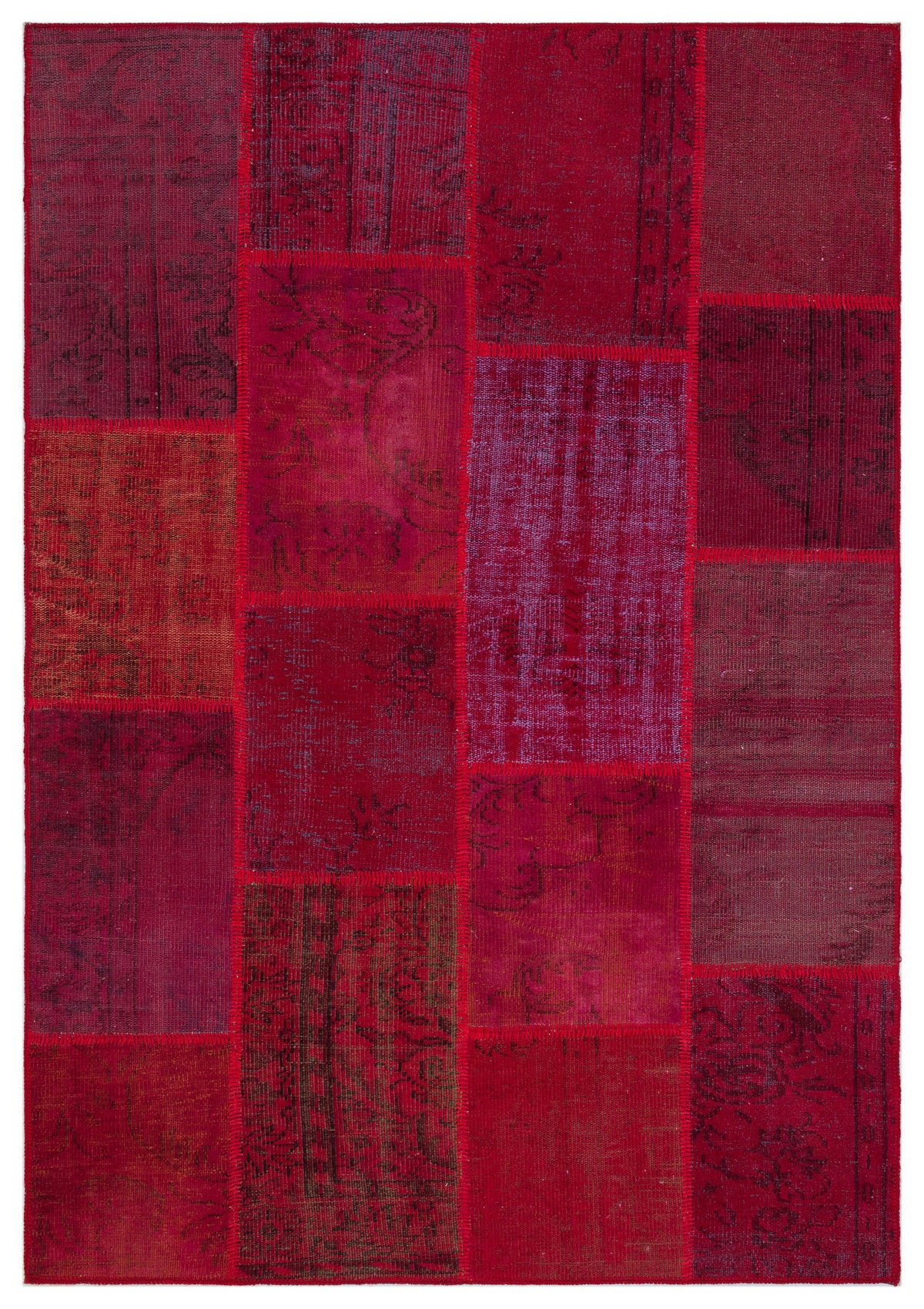 Red Over Dyed Patchwork Unique Rug 5&#39;3&#39;&#39; x 7&#39;7&#39;&#39; ft 160 x 230 cm