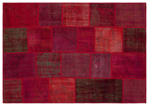 Red Over Dyed Patchwork Unique Rug 5'3'' x 7'7'' ft 160 x 230 cm