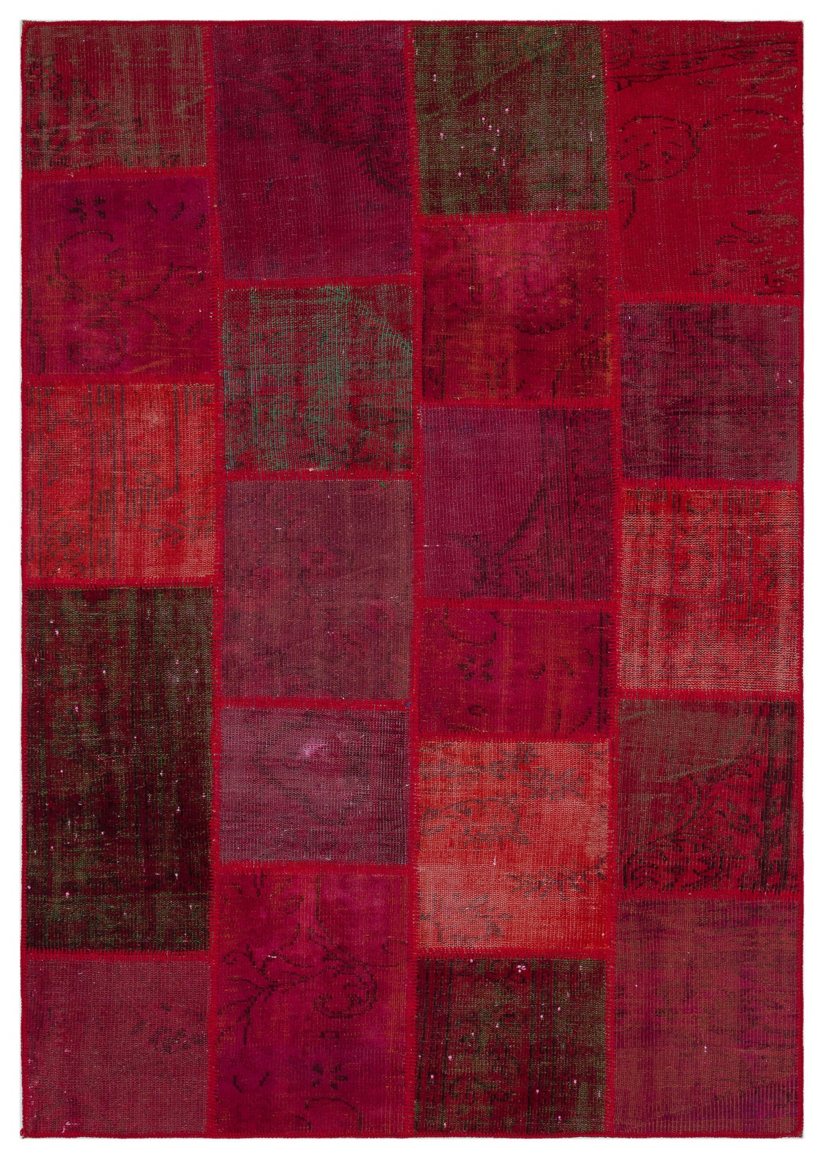 Red Over Dyed Patchwork Unique Rug 5&#39;3&#39;&#39; x 7&#39;7&#39;&#39; ft 160 x 230 cm