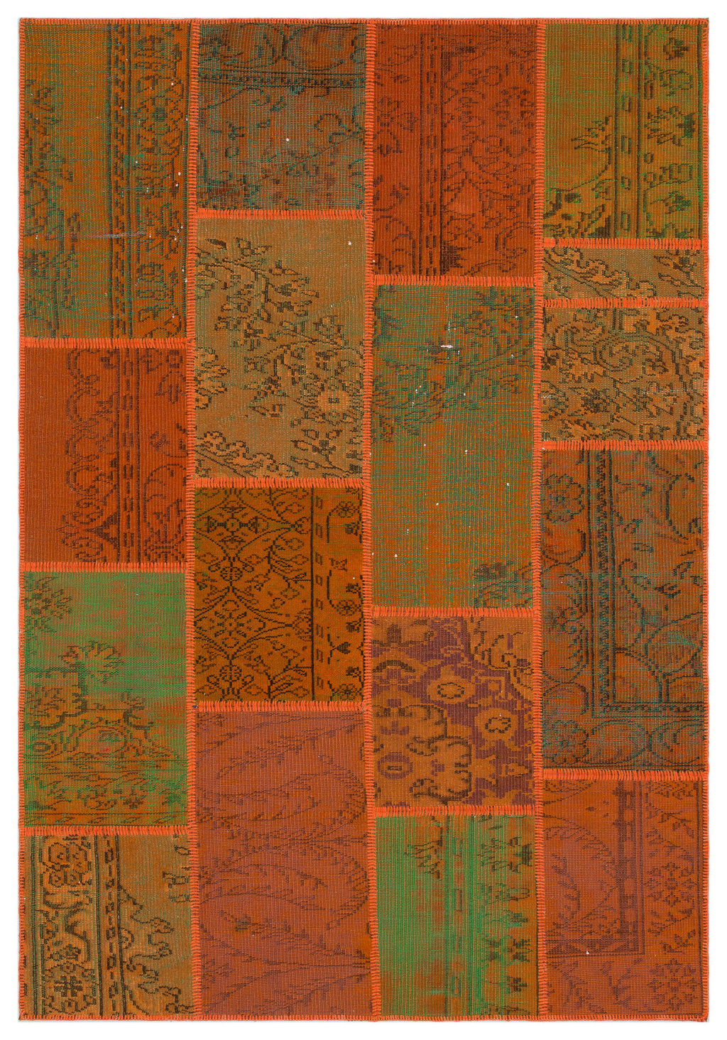 Orange Over Dyed Patchwork Unique Rug 5'3'' x 7'7'' ft 160 x 230 cm