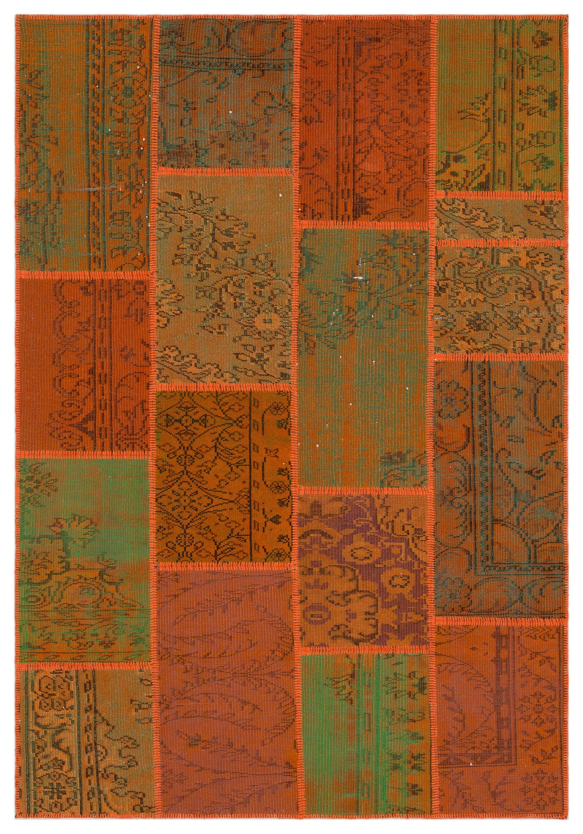 Orange Over Dyed Patchwork Unique Rug 5&#39;3&#39;&#39; x 7&#39;7&#39;&#39; ft 160 x 230 cm