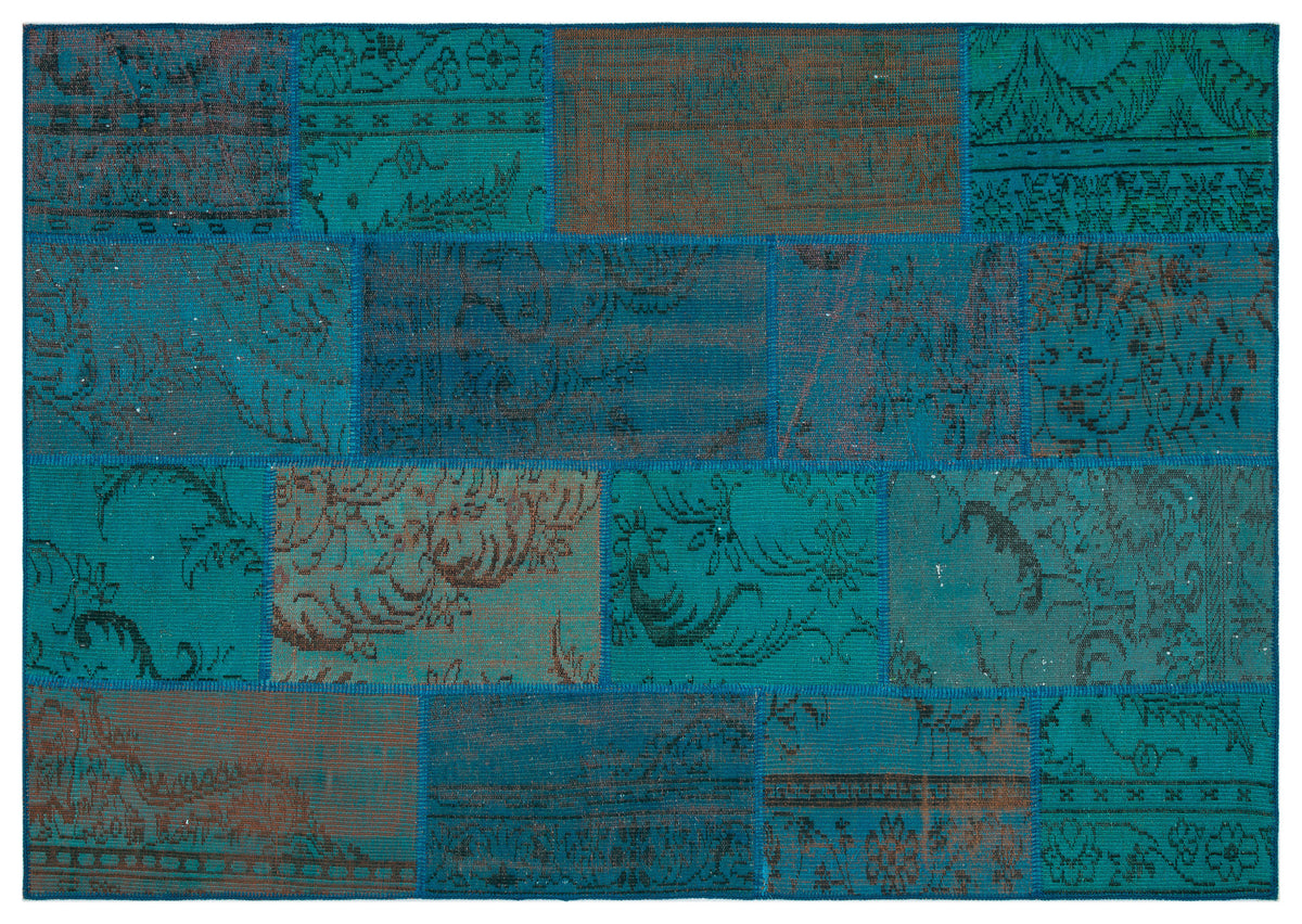 Turquoise  Over Dyed Patchwork Unique Rug 5&#39;3&#39;&#39; x 7&#39;7&#39;&#39; ft 160 x 230 cm