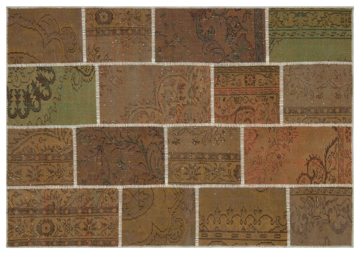 Brown Over Dyed Patchwork Unique Rug 5&#39;3&#39;&#39; x 7&#39;7&#39;&#39; ft 160 x 230 cm