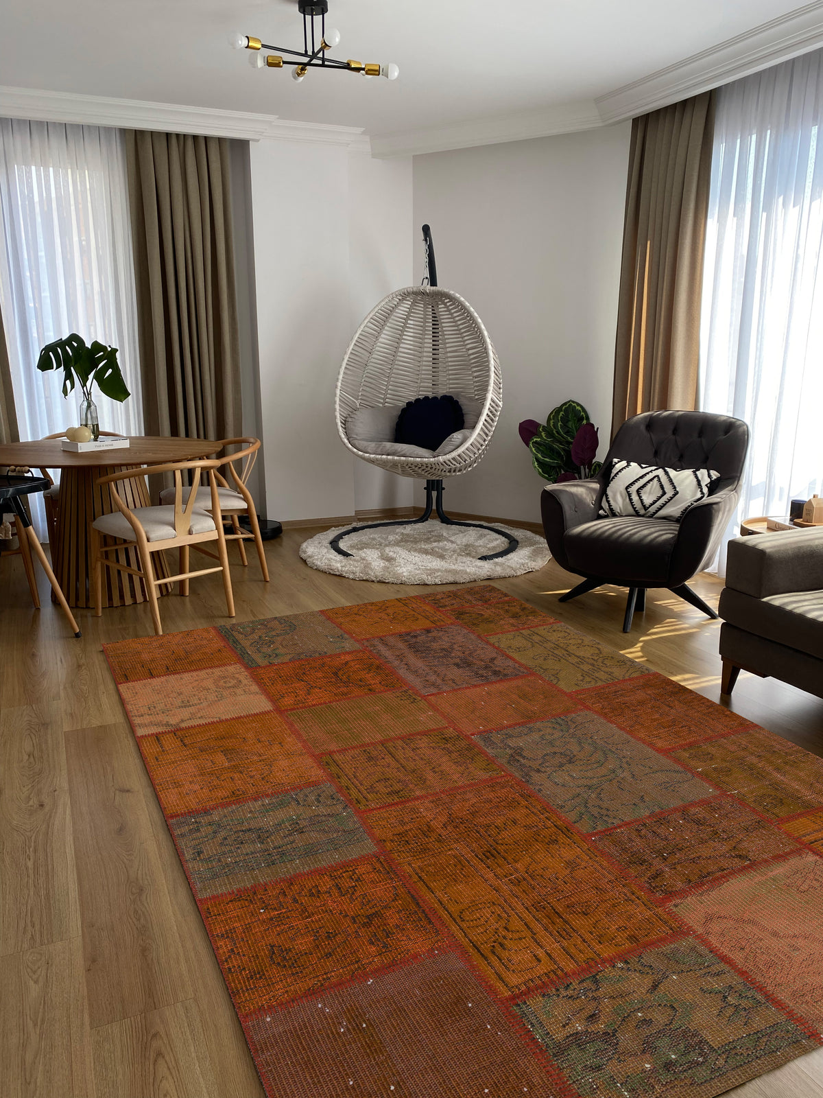 Brown Over Dyed Rug I Patchwork Rug | Turkish Rug | Hand Weaving Rug  | Bedroom Rug | Wool Rug | Vintage Rug | Tumbled Rug  | Naturel Rug | Boho Rug I5&#39;3&#39;&#39; x 7&#39;7&#39;&#39; ft 160 x 230 cm