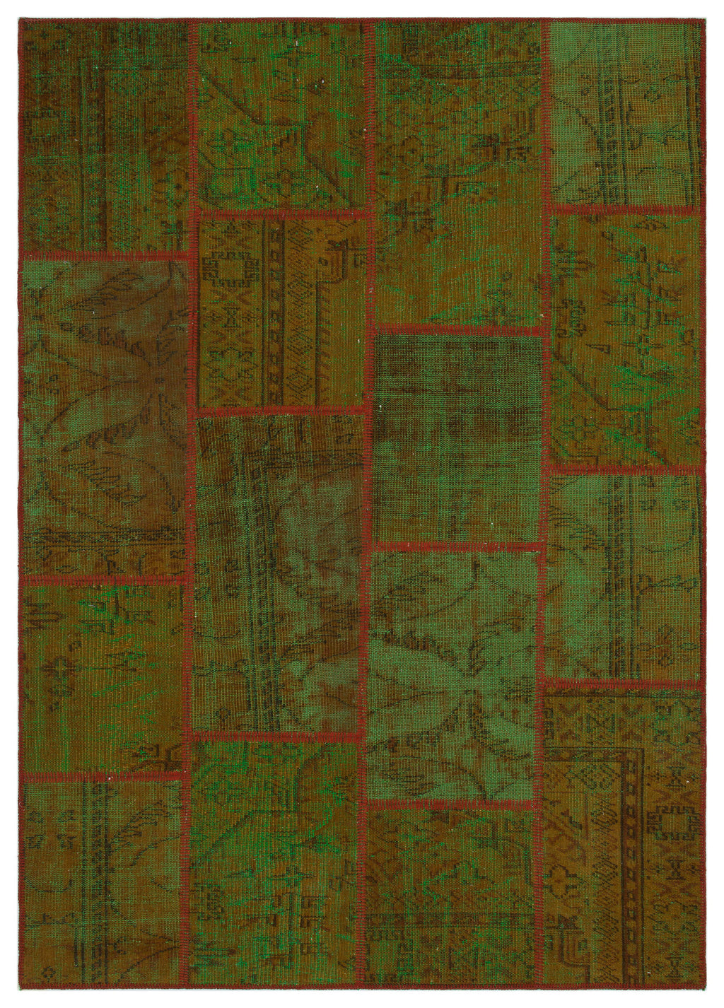 Green Over Dyed Patchwork Unique Rug 5'3'' x 7'7'' ft 160 x 230 cm