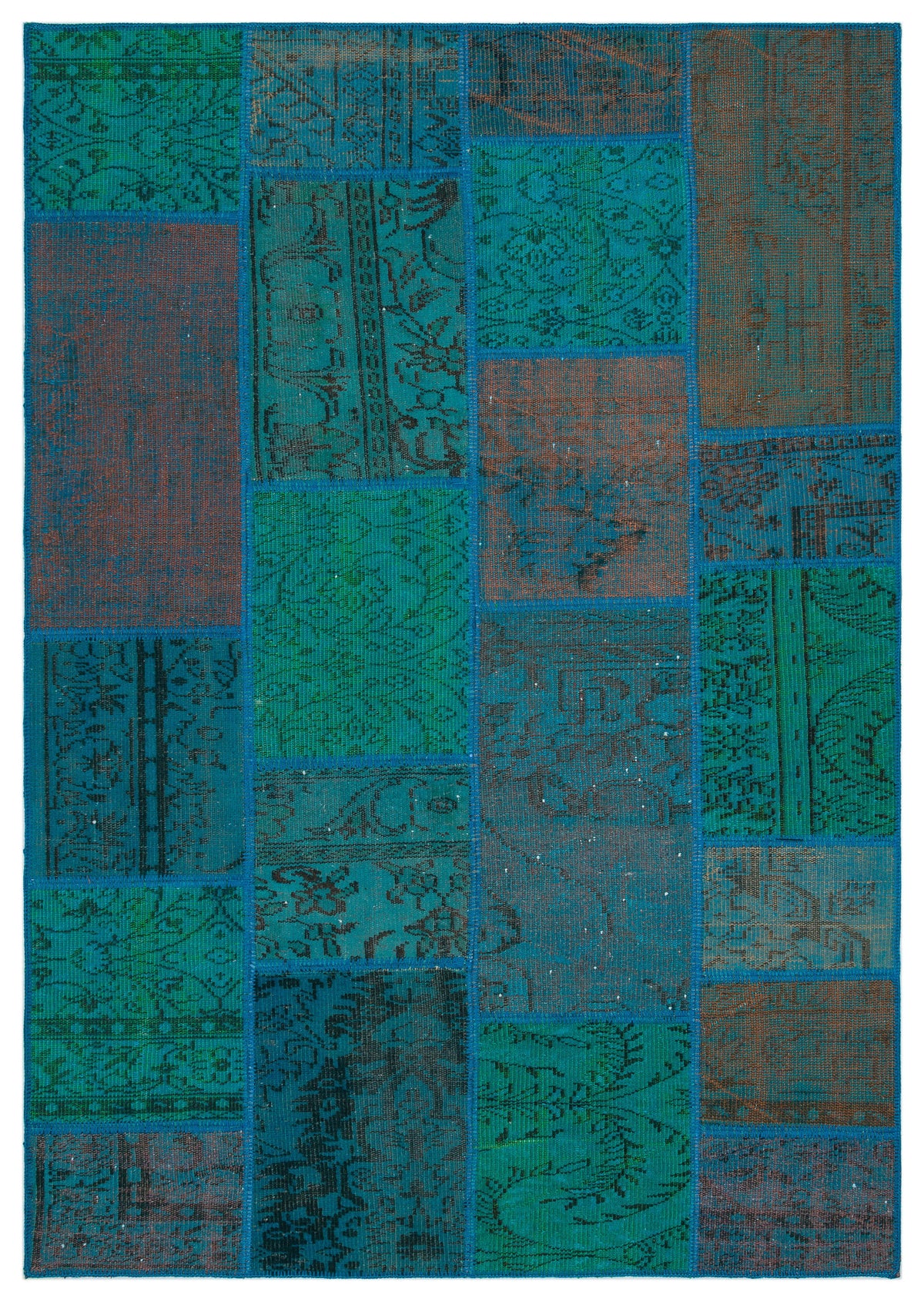 Turquoise  Over Dyed Patchwork Unique Rug 5&#39;3&#39;&#39; x 7&#39;7&#39;&#39; ft 160 x 230 cm