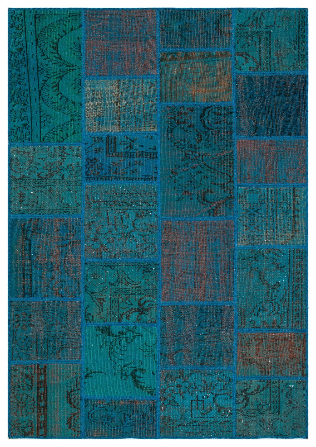 Turquoise  Over Dyed Patchwork Unique Rug 5&#39;3&#39;&#39; x 7&#39;7&#39;&#39; ft 160 x 230 cm