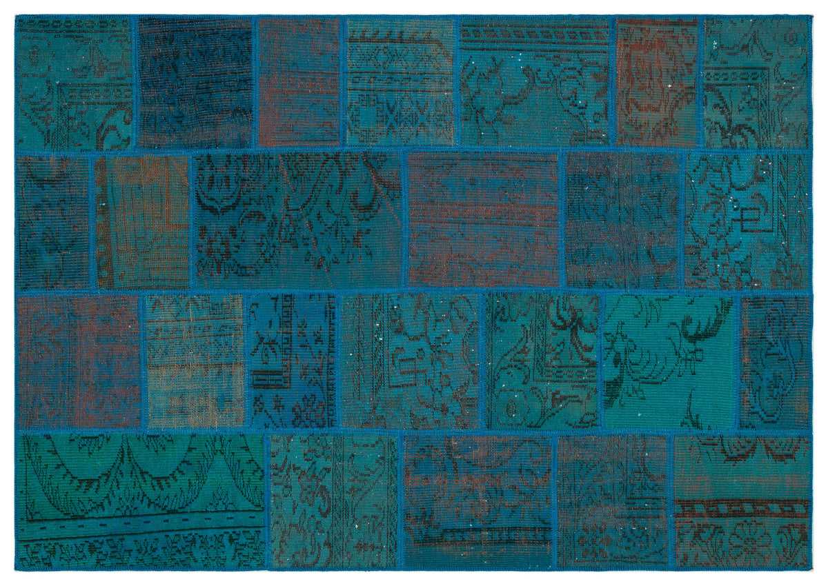 Turquoise  Over Dyed Patchwork Unique Rug 5&#39;3&#39;&#39; x 7&#39;7&#39;&#39; ft 160 x 230 cm