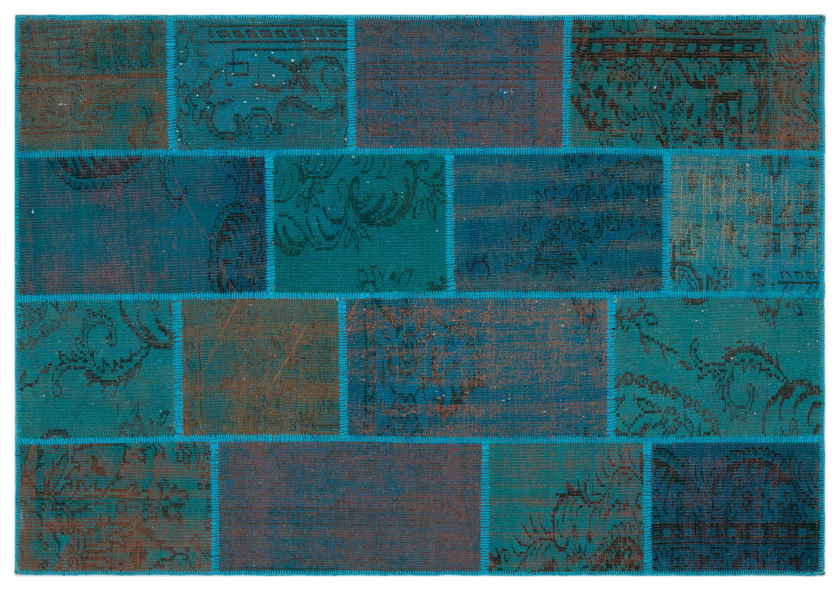 Turquoise  Over Dyed Patchwork Unique Rug 5&#39;3&#39;&#39; x 7&#39;7&#39;&#39; ft 160 x 230 cm