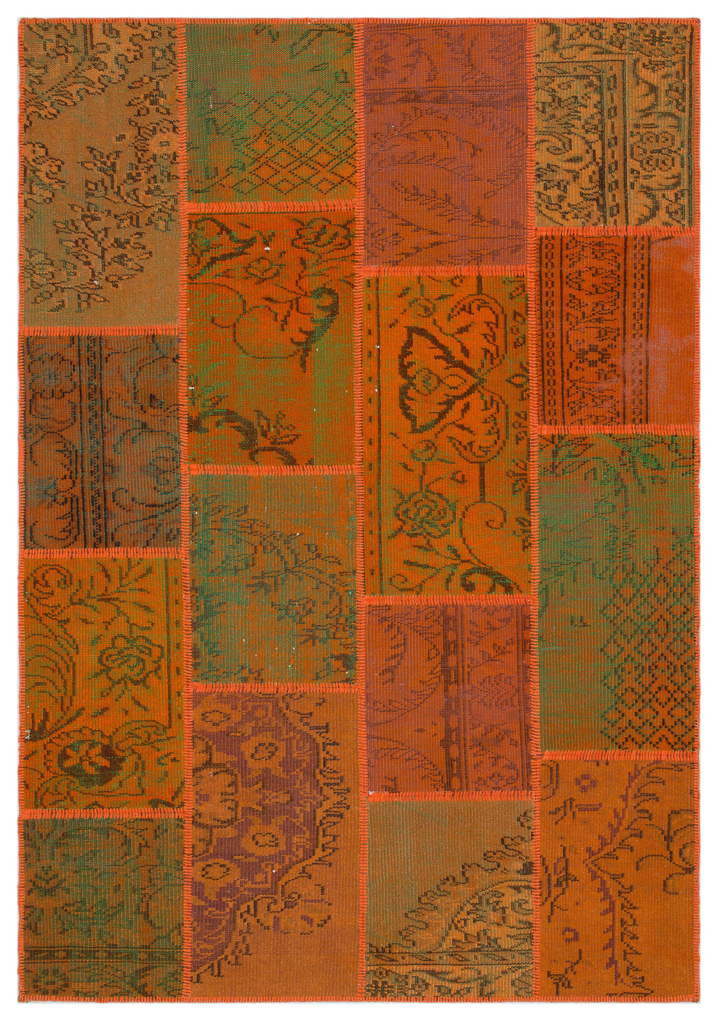 Orange Over Dyed Patchwork Unique Rug 5'3'' x 7'7'' ft 160 x 230 cm
