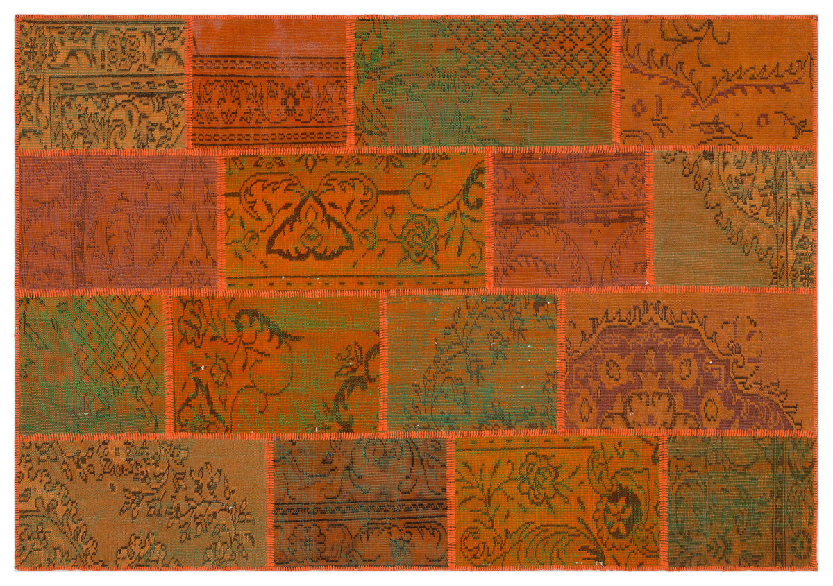 Orange Over Dyed Patchwork Unique Rug 5&#39;3&#39;&#39; x 7&#39;7&#39;&#39; ft 160 x 230 cm