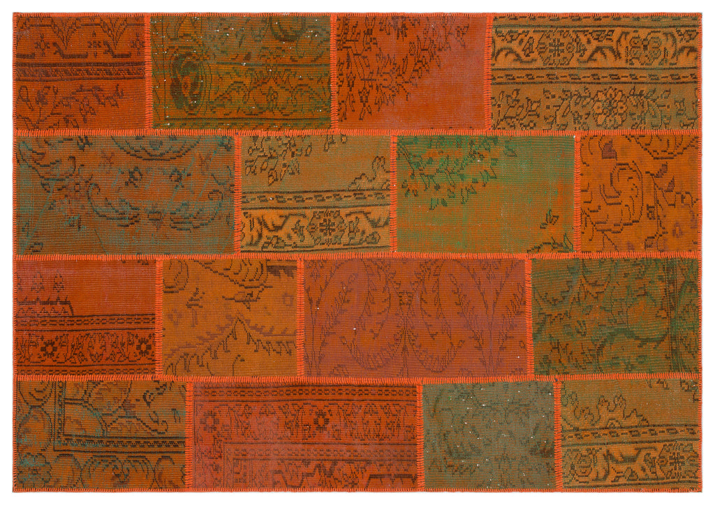 Orange Over Dyed Patchwork Unique Rug 5'3'' x 7'7'' ft 160 x 230 cm
