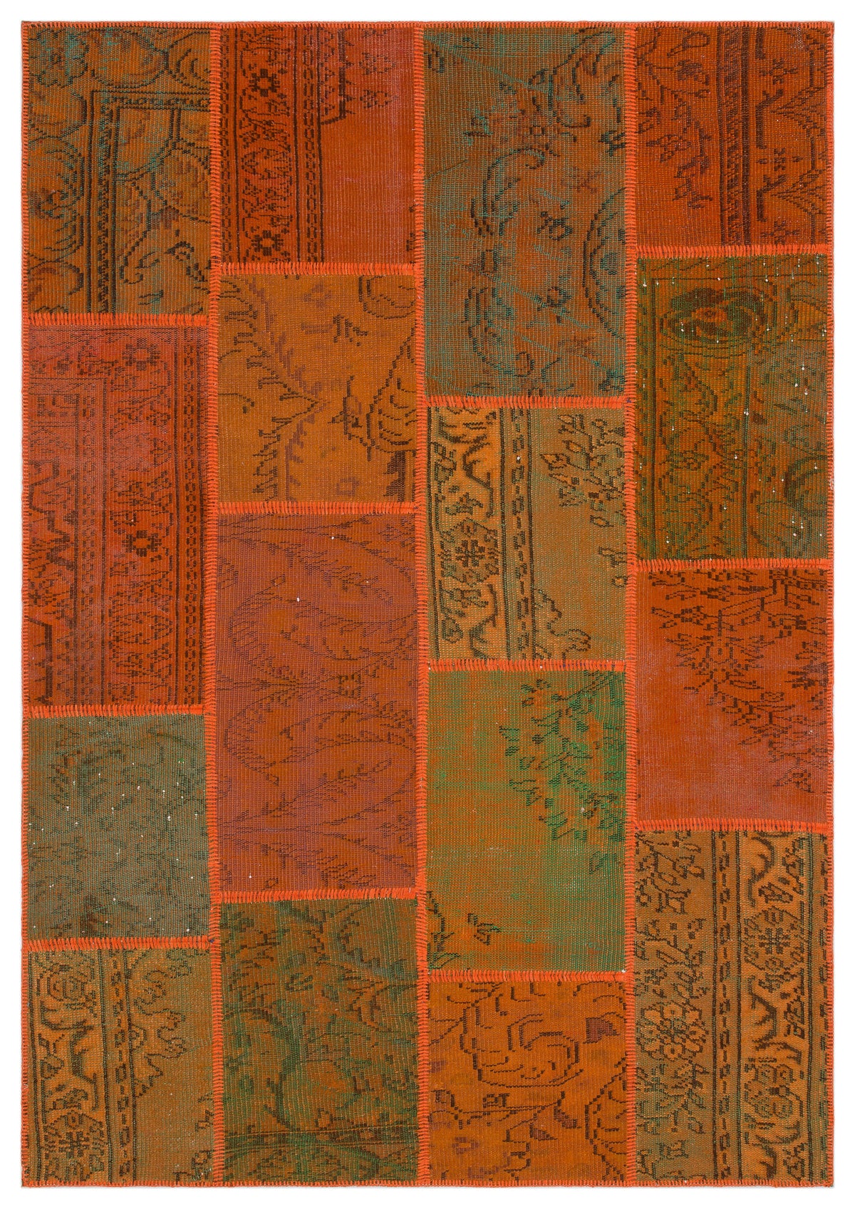 Orange Over Dyed Patchwork Unique Rug 5&#39;3&#39;&#39; x 7&#39;7&#39;&#39; ft 160 x 230 cm