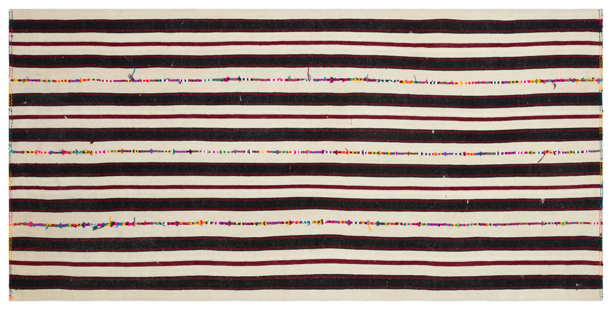 Striped Over Dyed Kilim Rug 4&#39;11&#39;&#39; x 10&#39;1&#39;&#39; ft 150 x 307 cm