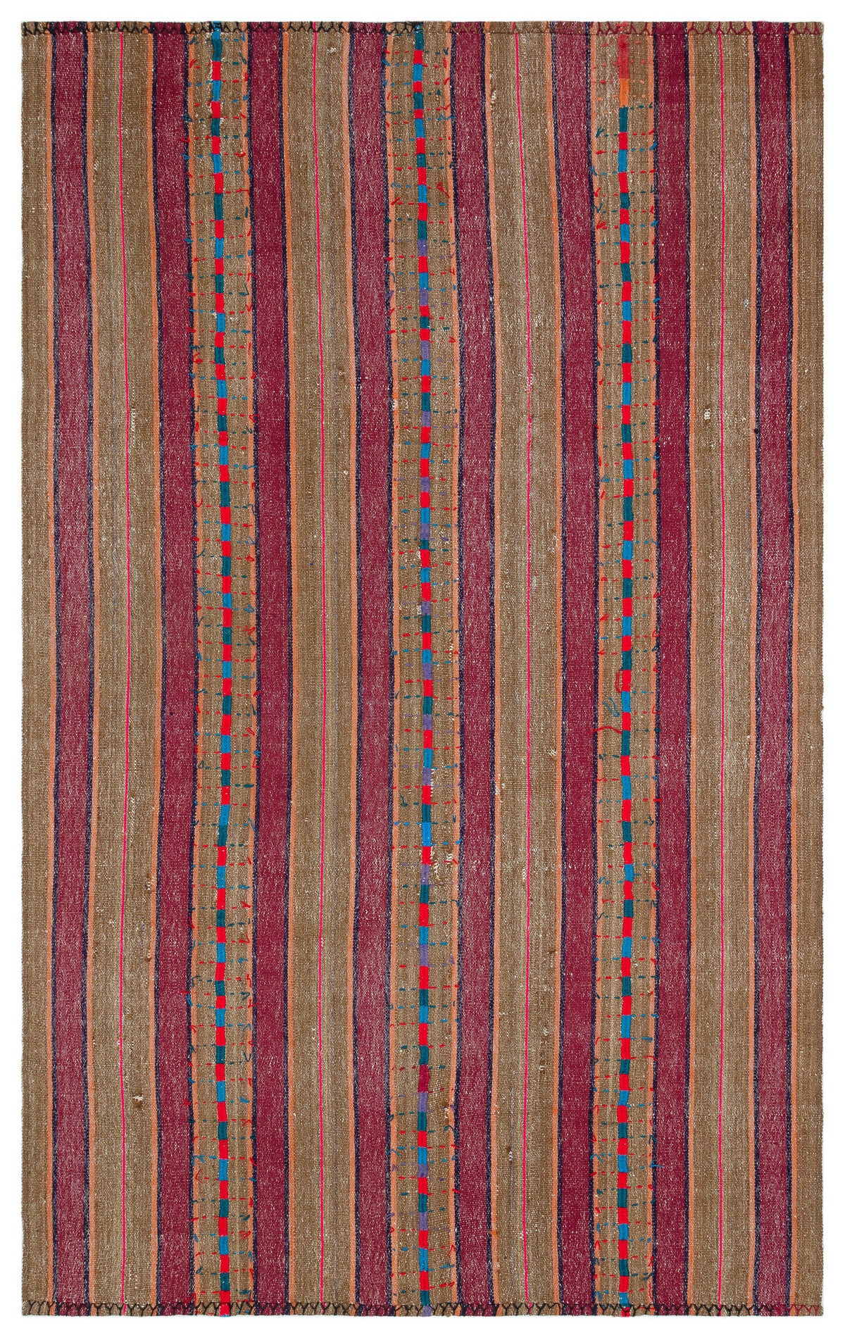 Striped Over Dyed Kilim Rug 5&#39;7&#39;&#39; x 9&#39;2&#39;&#39; ft 171 x 280 cm