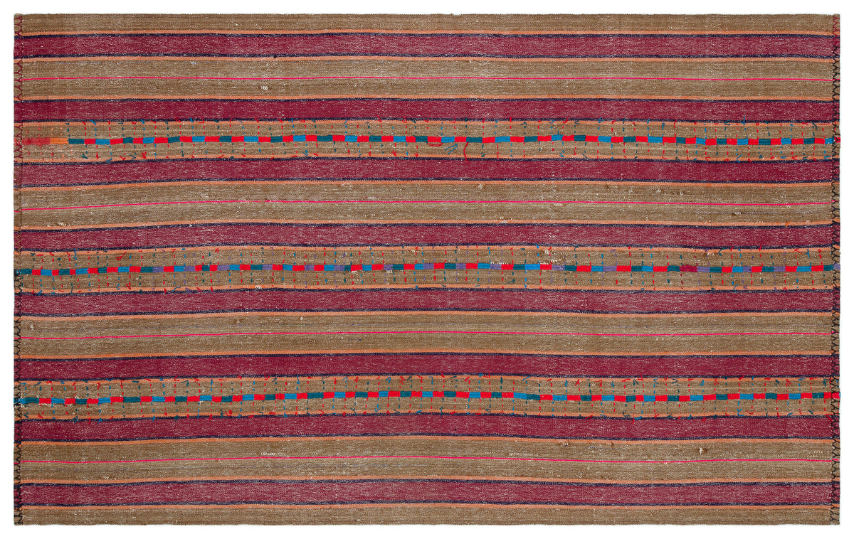 Striped Over Dyed Kilim Rug 5&#39;7&#39;&#39; x 9&#39;2&#39;&#39; ft 171 x 280 cm