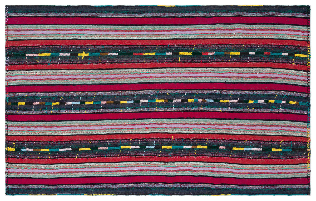Striped Over Dyed Kilim Rug 5&#39;5&#39;&#39; x 8&#39;8&#39;&#39; ft 166 x 265 cm