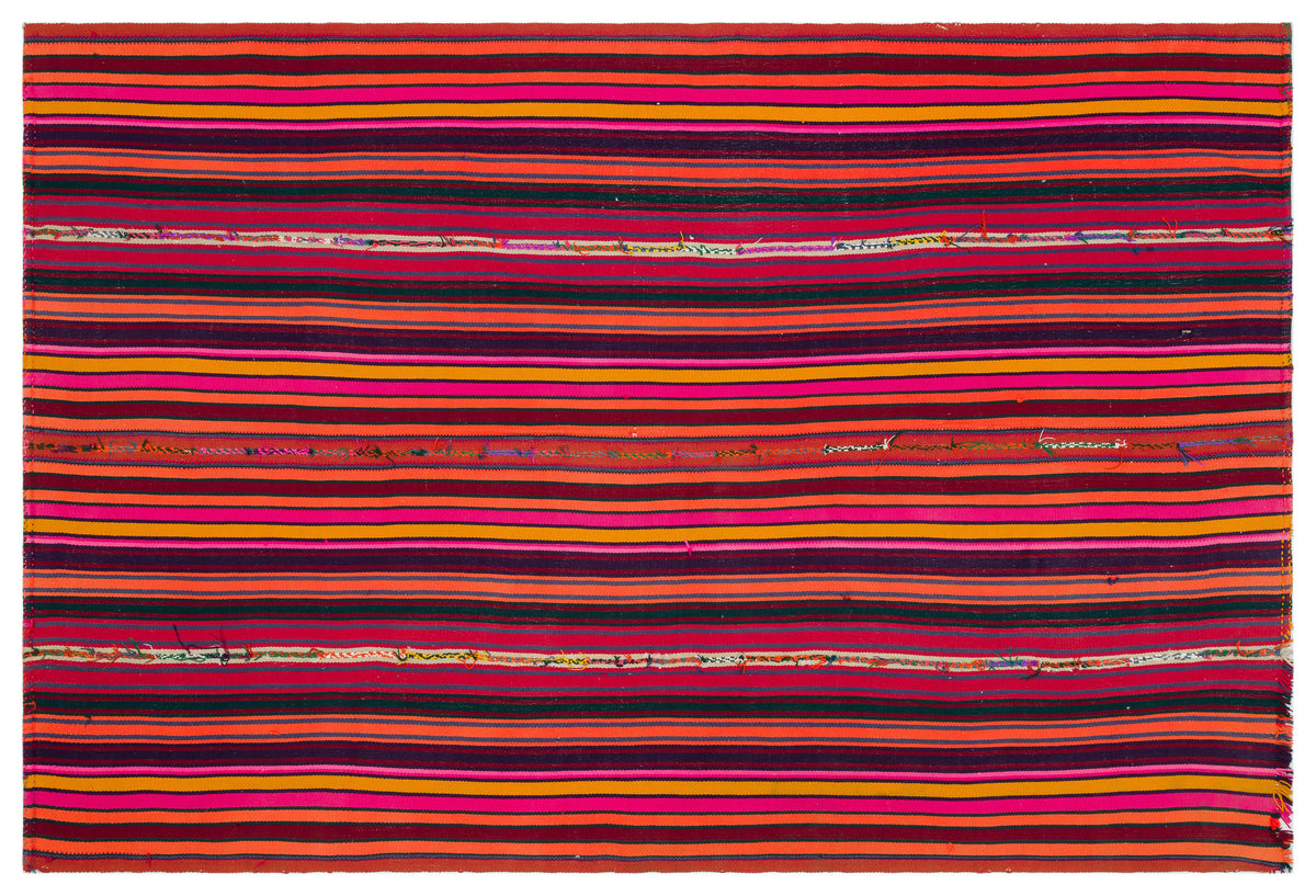 Striped Over Dyed Kilim Rug 5&#39;10&#39;&#39; x 8&#39;5&#39;&#39; ft 178 x 256 cm