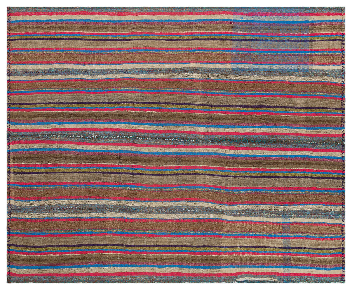 Striped Over Dyed Kilim Rug 5&#39;12&#39;&#39; x 7&#39;7&#39;&#39; ft 182 x 232 cm