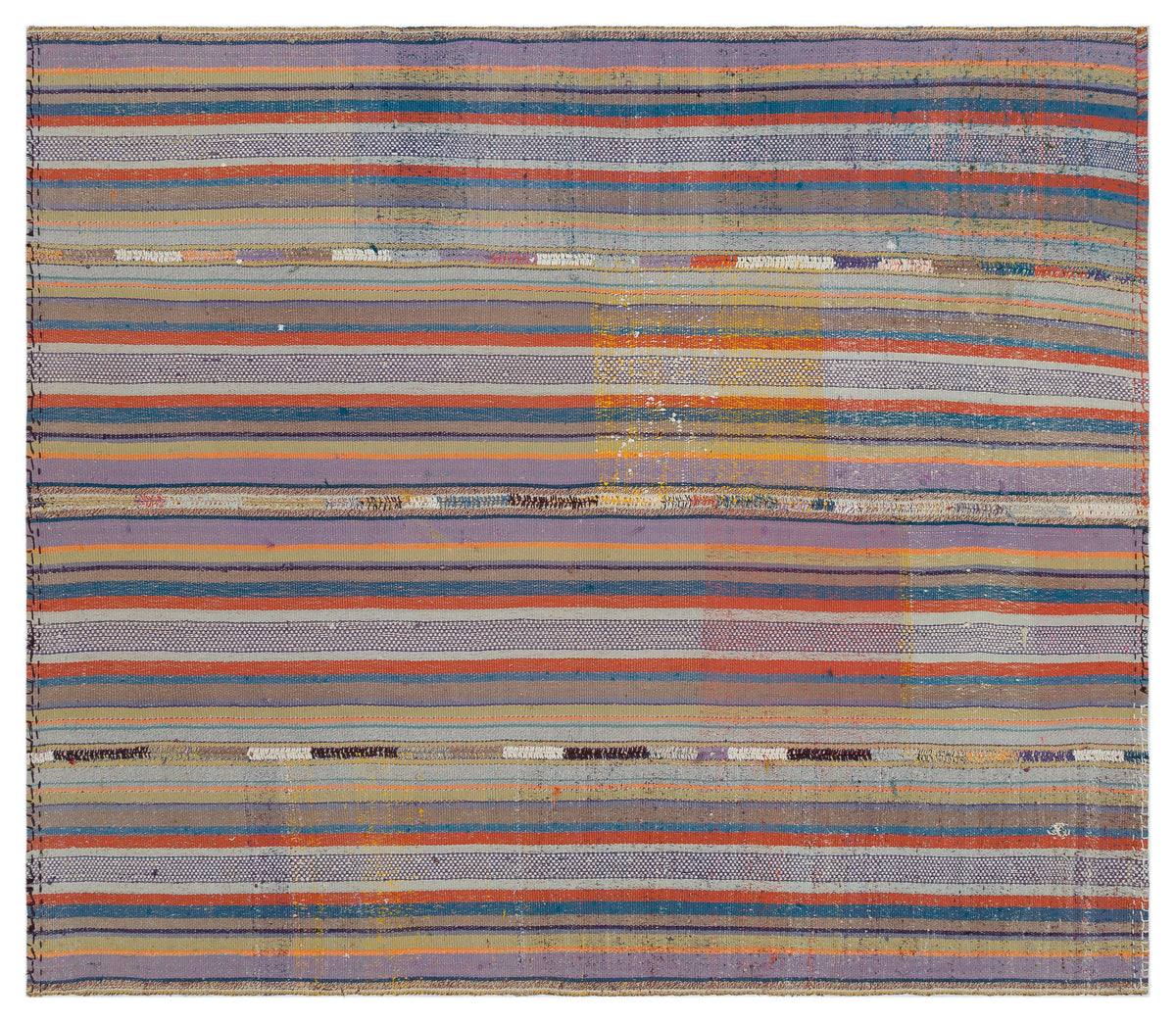 Striped Over Dyed Kilim Rug 5&#39;6&#39;&#39; x 6&#39;9&#39;&#39; ft 168 x 206 cm