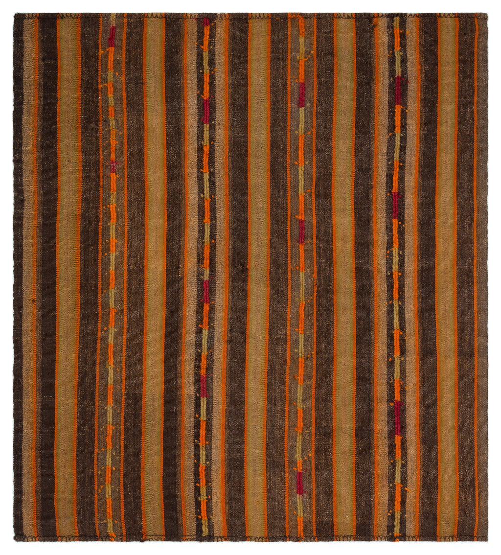Striped Over Dyed Kilim Rug 5'7'' x 6'1'' ft 171 x 186 cm