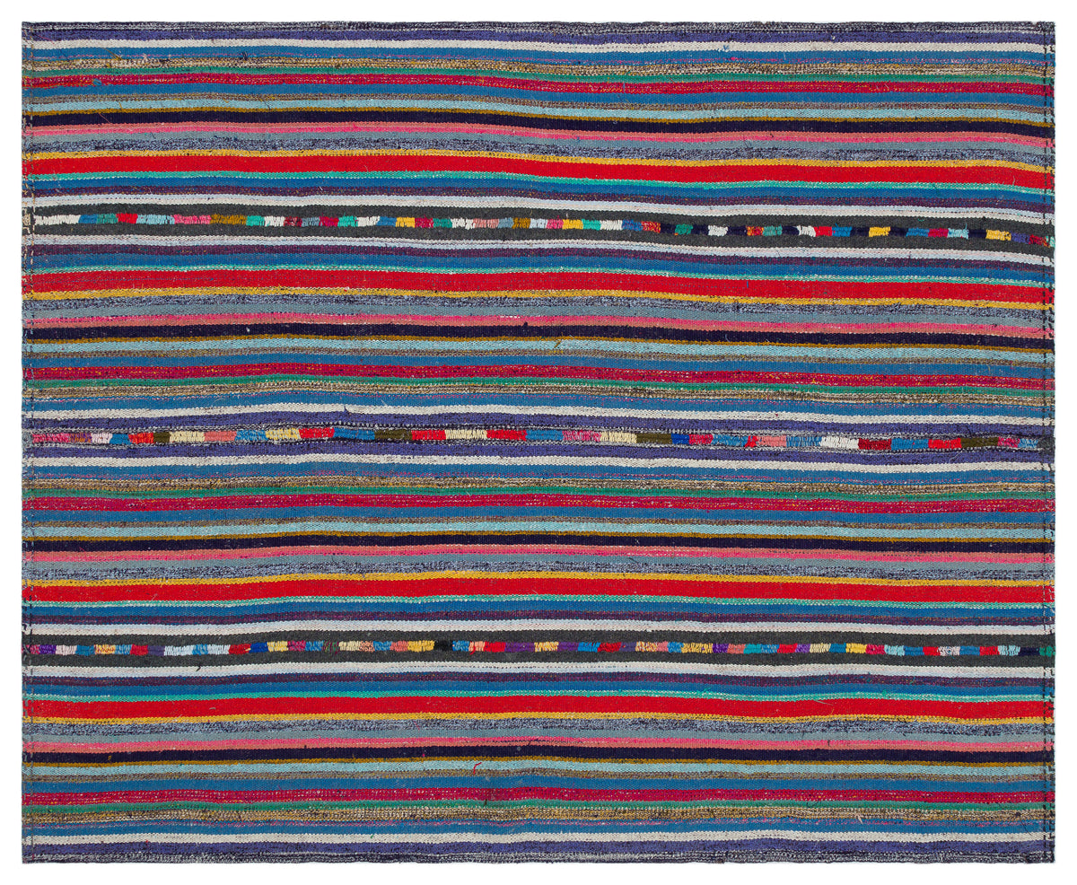 Striped Over Dyed Kilim Rug 5&#39;10&#39;&#39; x 7&#39;6&#39;&#39; ft 179 x 228 cm