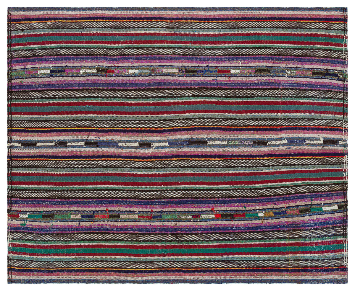 Striped Over Dyed Kilim Rug 5&#39;10&#39;&#39; x 7&#39;4&#39;&#39; ft 178 x 224 cm