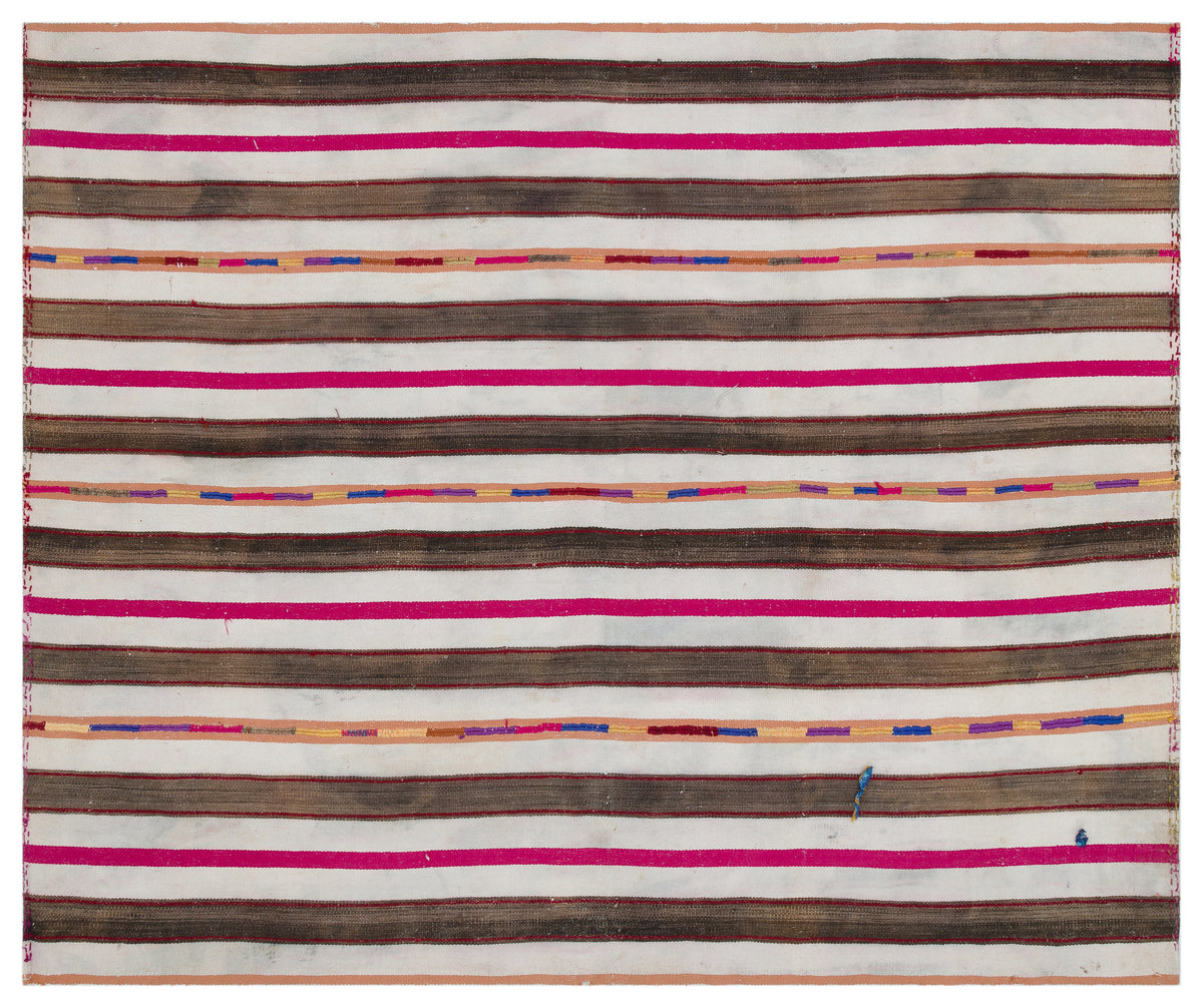 Striped Over Dyed Kilim Rug 6&#39;5&#39;&#39; x 7&#39;10&#39;&#39; ft 196 x 238 cm