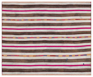 Striped Over Dyed Kilim Rug 6'5'' x 7'10'' ft 196 x 238 cm