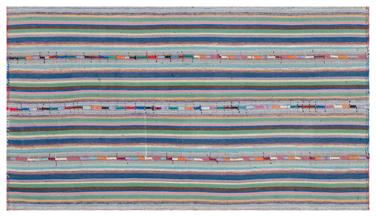 Striped Over Dyed Kilim Rug 4&#39;9&#39;&#39; x 8&#39;4&#39;&#39; ft 145 x 254 cm