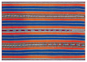 Striped Over Dyed Kilim Rug 5'2'' x 7'5'' ft 158 x 227 cm
