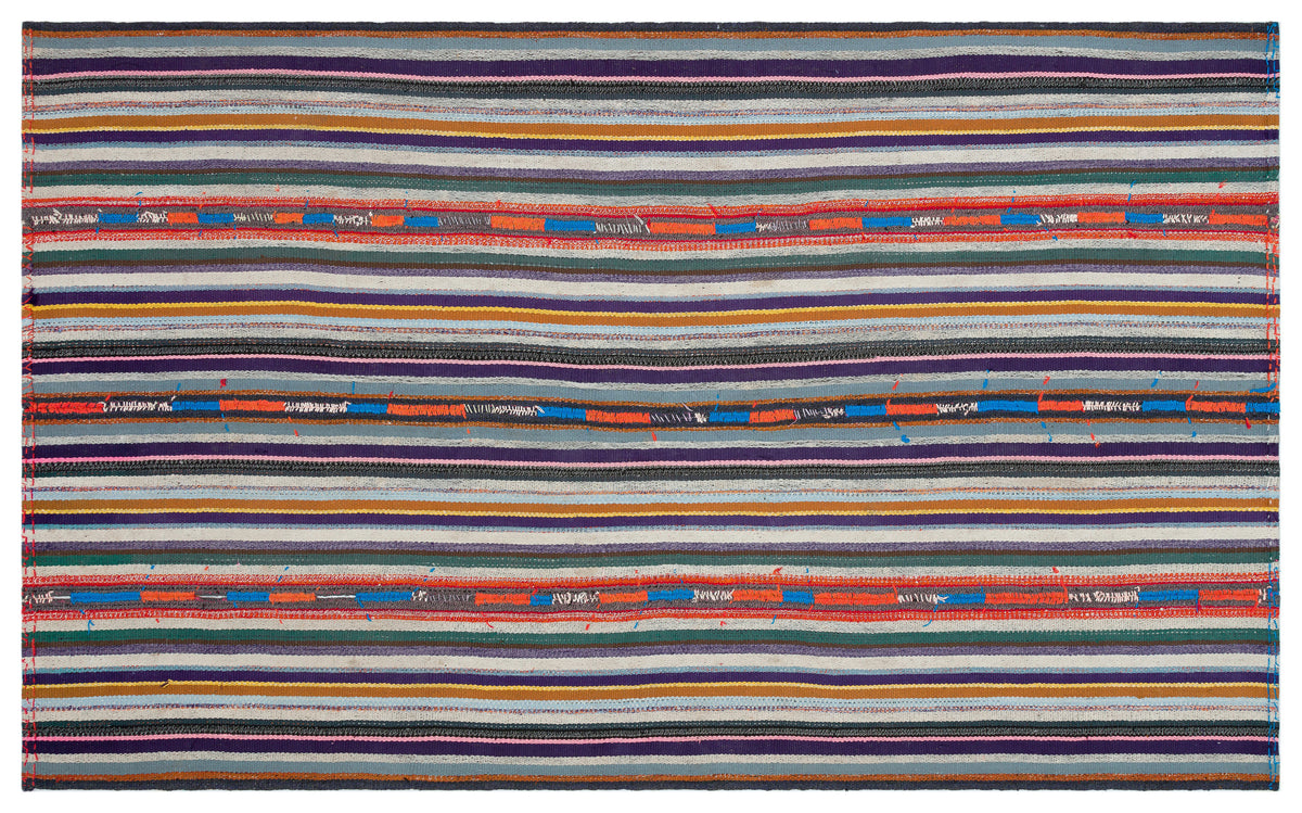 Striped Over Dyed Kilim Rug 5&#39;4&#39;&#39; x 8&#39;10&#39;&#39; ft 163 x 268 cm
