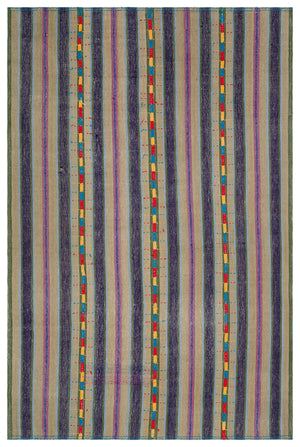 Striped Over Dyed Kilim Rug 6'1'' x 9'1'' ft 185 x 278 cm