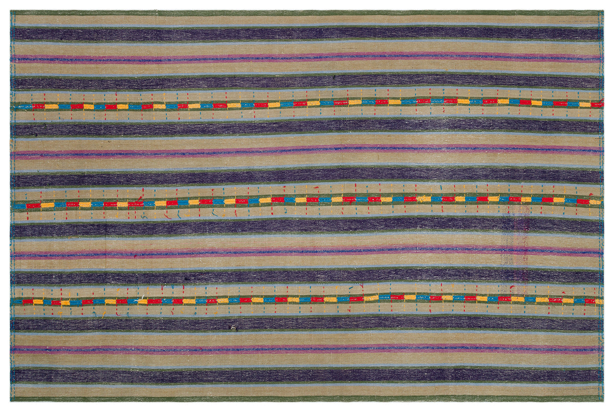 Striped Over Dyed Kilim Rug 6&#39;1&#39;&#39; x 9&#39;1&#39;&#39; ft 185 x 278 cm