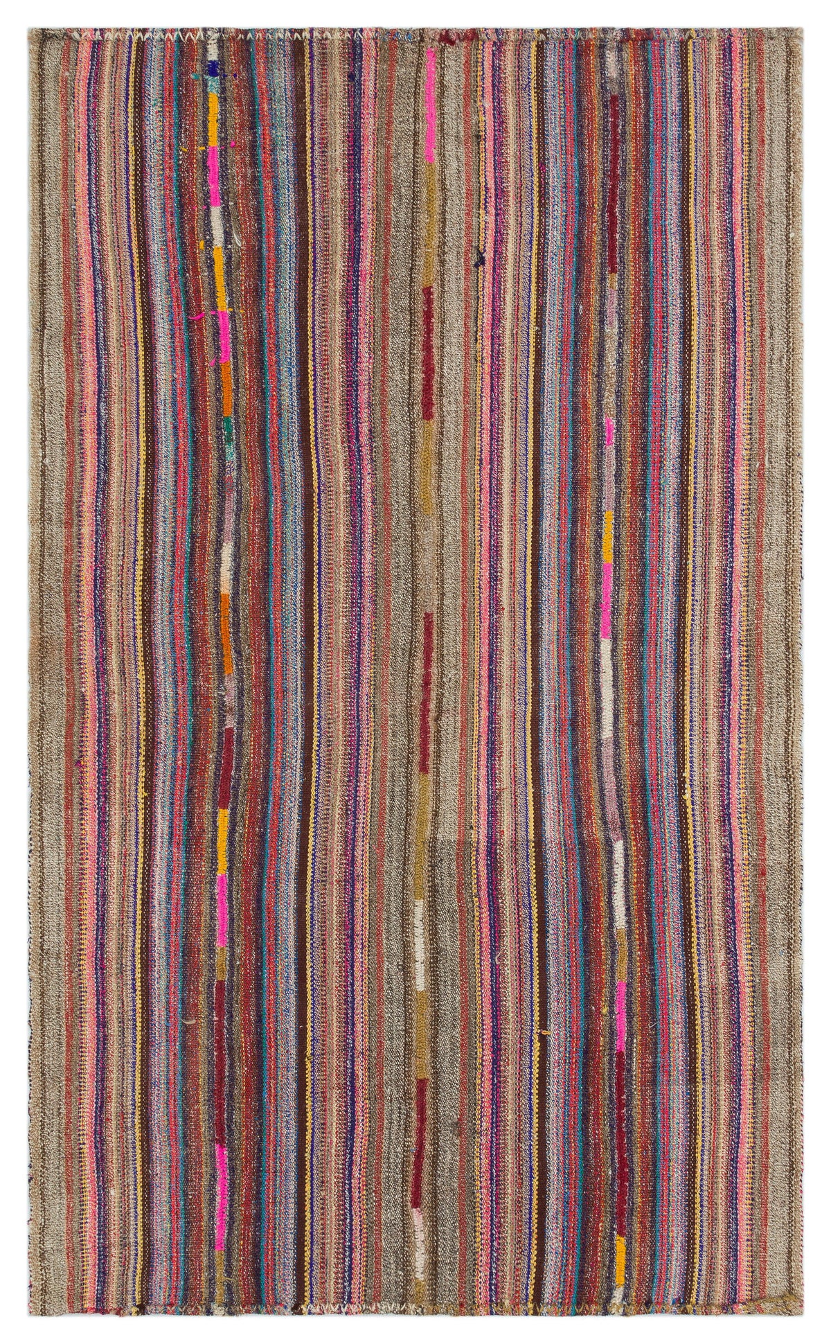 Striped Over Dyed Kilim Rug 4&#39;4&#39;&#39; x 6&#39;11&#39;&#39; ft 131 x 212 cm