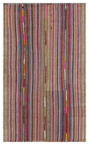 Striped Over Dyed Kilim Rug 4'4'' x 6'11'' ft 131 x 212 cm
